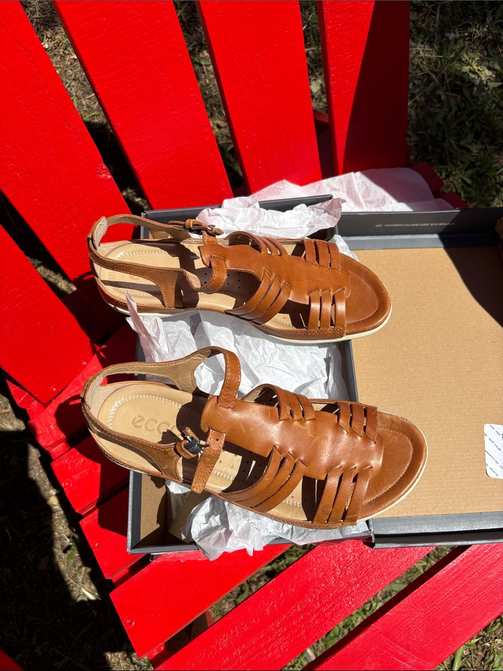 Ecco Flash Lion/Brown Leather Woven Slingback Sandals